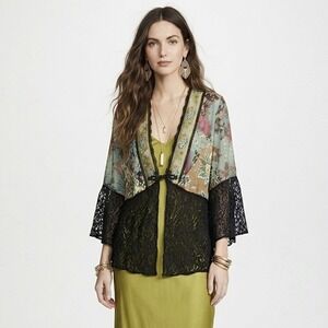 Vintage Spencer Alexis Kimono Top XL Black Floral Sheer Lace Whimsigoth Blouse